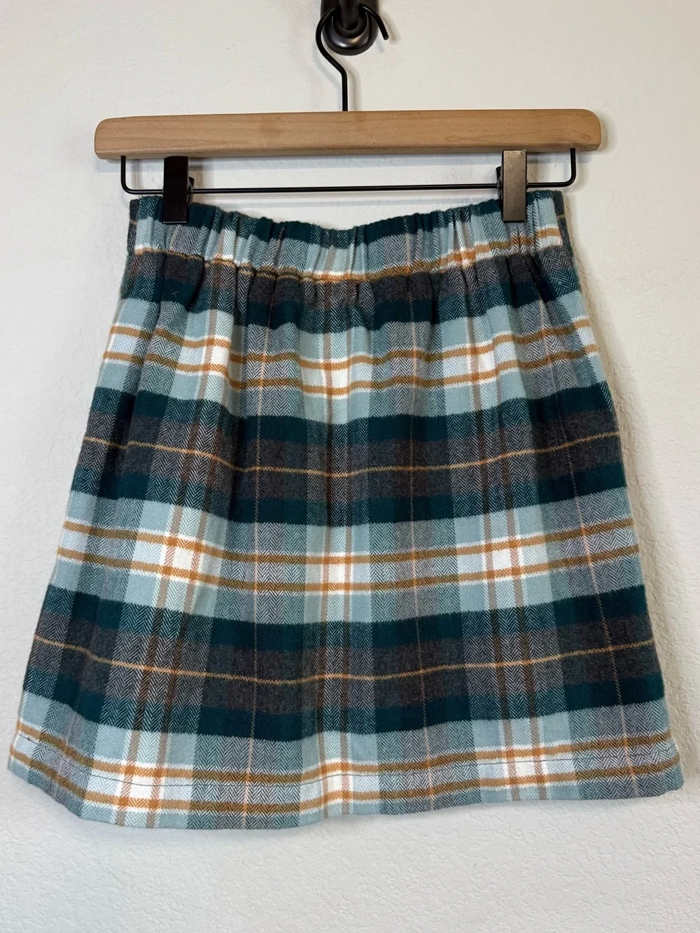 American Eagle Green Flannel Plaid Pull On Mini Skirt Academia Y2K Size XS